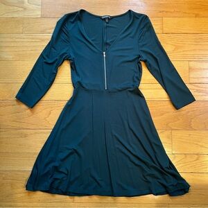 Express Dark Green Long-Sleeve Zip-Front Dress